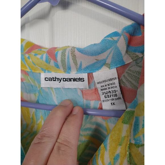 Cathy Daniels Woman 1X Semi Sheer V Neck Tropical Shirt 3/4 sleeve casual vaca - Picture 3 of 9